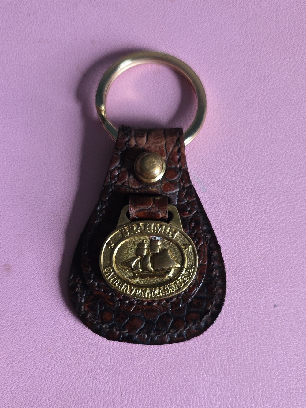 Vintage Brahmin Leather Key Fob With Heritage Medallion